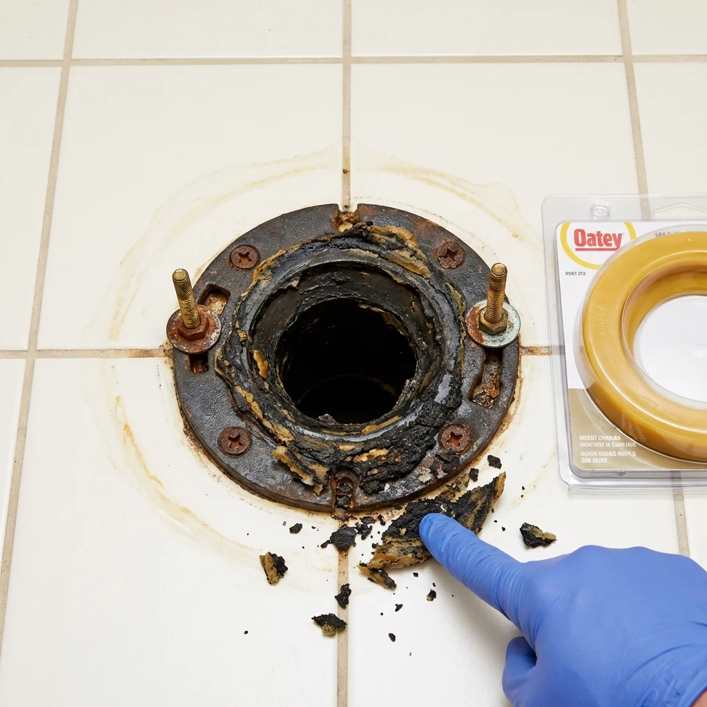 Failed wax ring showing water seepage at the base of a toilet in a Morgantown, KY home