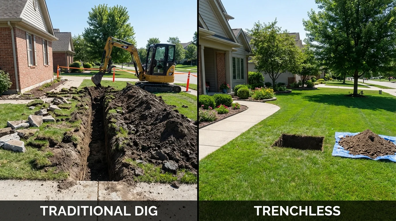 Trenchless sewer repair with minimal yard damage versus traditional excavation in Morgantown, KY